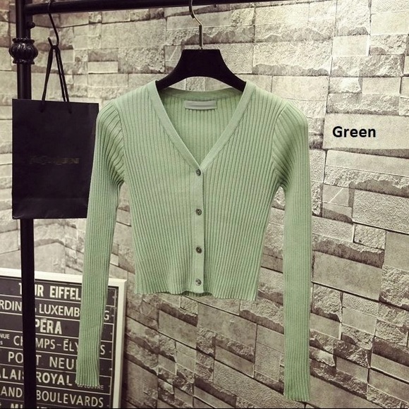 Green Cropped Cardigan - Picture 2 of 2
